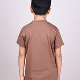 Youmaa 100% Cotton Half Sleeves Smile More Graphics Printed T-Shirt - Brown