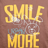Youmaa 100% Cotton Half Sleeves Smile More Graphics Printed T-Shirt - Brown