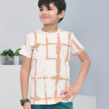 Youmaa 100% Cotton Half Sleeves Abstract Printed T-Shirt - Tofu