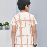 Youmaa 100% Cotton Half Sleeves Abstract Printed T-Shirt - Tofu