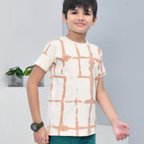 Youmaa 100% Cotton Half Sleeves Abstract Printed T-Shirt - Tofu