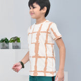 Youmaa 100% Cotton Half Sleeves Abstract Printed T-Shirt - Tofu