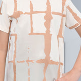 Youmaa 100% Cotton Half Sleeves Abstract Printed T-Shirt - Tofu