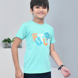 Youmaa 100% Cotton Half Sleeves Typography Printed T-Shirt - Green
