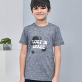 Youmaa 100% Cotton Half Sleeves Lost in Space Printed T-Shirt - Grey