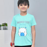 Youmaa 100% Cotton Half Sleeves Cartoon Monster Printed T-Shirt - Green