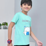 Youmaa 100% Cotton Half Sleeves Cartoon Monster Printed T-Shirt - Green