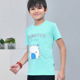 Youmaa 100% Cotton Half Sleeves Cartoon Monster Printed T-Shirt - Green