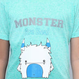 Youmaa 100% Cotton Half Sleeves Cartoon Monster Printed T-Shirt - Green