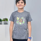 Youmaa 100% Cotton Half Sleeves Cartoon Turtle Graphics Printed T-Shirt - Grey