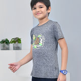 Youmaa 100% Cotton Half Sleeves Cartoon Turtle Graphics Printed T-Shirt - Grey