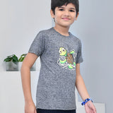 Youmaa 100% Cotton Half Sleeves Cartoon Turtle Graphics Printed T-Shirt - Grey