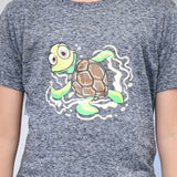 Youmaa 100% Cotton Half Sleeves Cartoon Turtle Graphics Printed T-Shirt - Grey