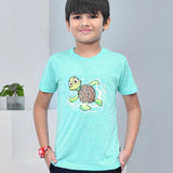 Youmaa 100% Cotton Half Sleeves Cartoon Turtle Graphics Printed T-Shirt - Green