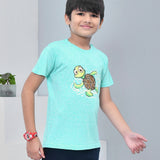 Youmaa 100% Cotton Half Sleeves Cartoon Turtle Graphics Printed T-Shirt - Green