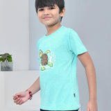 Youmaa 100% Cotton Half Sleeves Cartoon Turtle Graphics Printed T-Shirt - Green