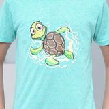 Youmaa 100% Cotton Half Sleeves Cartoon Turtle Graphics Printed T-Shirt - Green