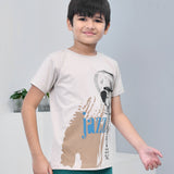 Youmaa 100% Cotton Half Sleeves Guitar Graphics Printed T-Shirt - Beige