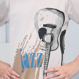 Youmaa 100% Cotton Half Sleeves Guitar Graphics Printed T-Shirt - Beige