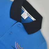 Youmaa Boys -100% Cotton Knits Polo Player Tshirt - Contrast Collared Half Sleeves-Chest Rainbow Embroidery -Regular Length- Micro Fibre Cloud Wash Softness-Blue