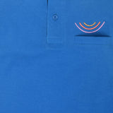 Youmaa Boys -100% Cotton Knits Polo Player Tshirt - Contrast Collared Half Sleeves-Chest Rainbow Embroidery -Regular Length- Micro Fibre Cloud Wash Softness-Blue