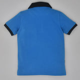 Youmaa Boys -100% Cotton Knits Polo Player Tshirt - Contrast Collared Half Sleeves-Chest Rainbow Embroidery -Regular Length- Micro Fibre Cloud Wash Softness-Blue