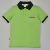 Youmaa Boys -100% Cotton Knits Polo Player Tshirt - Contrast Collared Half Sleeves-Chest Rainbow Embroidery -Regular Length- Micro Fibre Cloud Wash Softness-Green