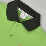 Youmaa Boys -100% Cotton Knits Polo Player Tshirt - Contrast Collared Half Sleeves-Chest Rainbow Embroidery -Regular Length- Micro Fibre Cloud Wash Softness-Green