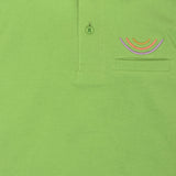 Youmaa Boys -100% Cotton Knits Polo Player Tshirt - Contrast Collared Half Sleeves-Chest Rainbow Embroidery -Regular Length- Micro Fibre Cloud Wash Softness-Green