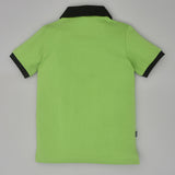 Youmaa Boys -100% Cotton Knits Polo Player Tshirt - Contrast Collared Half Sleeves-Chest Rainbow Embroidery -Regular Length- Micro Fibre Cloud Wash Softness-Green