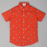 Youmaa Unique Print Half Sleeves Button Down Collared Shirt  - Red