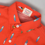 Youmaa Unique Print Half Sleeves Button Down Collared Shirt  - Red