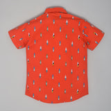 Youmaa Unique Print Half Sleeves Button Down Collared Shirt  - Red