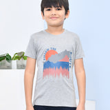 Youmaa 100% Cotton Half Sleeves Mountain Graphics Printed T-Shirt - Grey