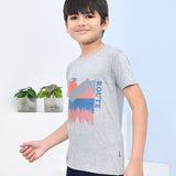 Youmaa 100% Cotton Half Sleeves Mountain Graphics Printed T-Shirt - Grey