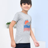 Youmaa 100% Cotton Half Sleeves Mountain Graphics Printed T-Shirt - Grey