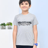 Youmaa 100% Cotton Half Sleeves Typography Printed T-Shirt - Grey