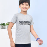 Youmaa 100% Cotton Half Sleeves Typography Printed T-Shirt - Grey