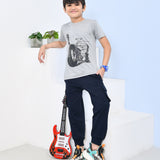 Youmaa 100% Cotton Half Sleeves Bike Graphics Printed T-Shirt - Grey