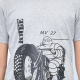 Youmaa 100% Cotton Half Sleeves Bike Graphics Printed T-Shirt - Grey