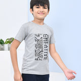Youmaa 100% Cotton Half Sleeves Typography Printed T-Shirt - Grey