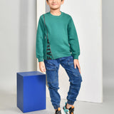 Youmaa 100% Cotton Full Sleeves Round Rib Neck Solid Color Sweatshirt Green