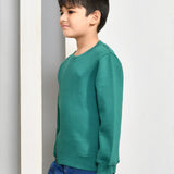 Youmaa 100% Cotton Full Sleeves Round Rib Neck Solid Color Sweatshirt Green