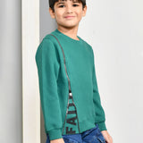 Youmaa 100% Cotton Full Sleeves Round Rib Neck Solid Color Sweatshirt Green
