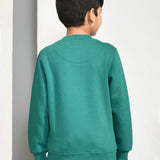 Youmaa 100% Cotton Full Sleeves Round Rib Neck Solid Color Sweatshirt Green
