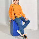 Youmaa 100% Cotton Full Sleeves Round Rib Neck Solid Color Sweatshirt Orange