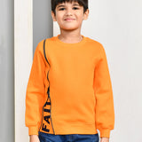 Youmaa 100% Cotton Full Sleeves Round Rib Neck Solid Color Sweatshirt Orange