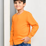 Youmaa 100% Cotton Full Sleeves Round Rib Neck Solid Color Sweatshirt Orange