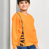 Youmaa 100% Cotton Full Sleeves Round Rib Neck Solid Color Sweatshirt Orange