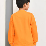 Youmaa 100% Cotton Full Sleeves Round Rib Neck Solid Color Sweatshirt Orange